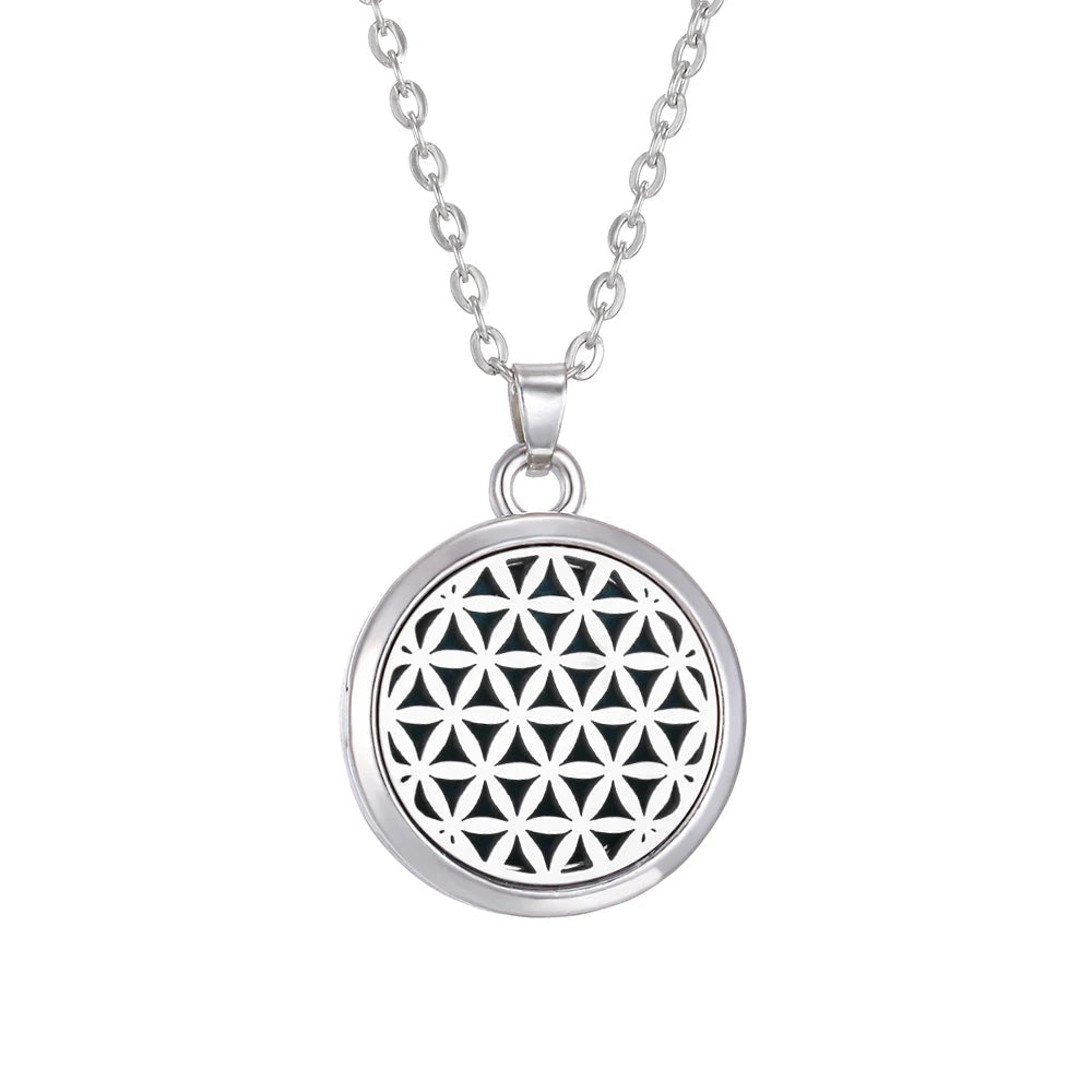 Livets tre aromaterapi-halskjede i rustfritt stål – eterisk oljediffuser, amulett og anheng med parfymefunksjon. Smykke for kvinner – perfekt gave.